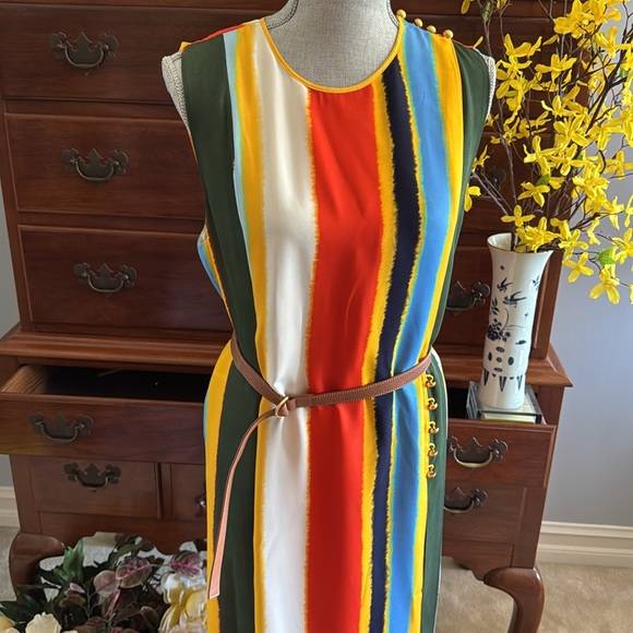 Tory Burch Colourful Striped Sleeveless Bettina Dress Size 12 - Picture 16 of 16